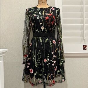Floral Embroidered Black Dress